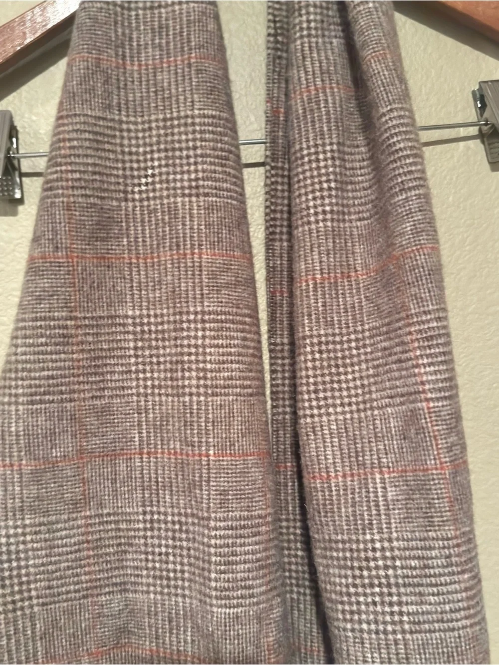 Line of Trade MENS Plaid Merino Wool Frayed Scarf Brown Tan